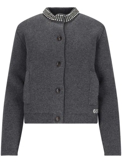 Gucci Padded Cardigan With Jewel Collar Sweaters And Cardigans Gray In Black