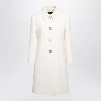Gucci Padded-shoulder Wool Natté Coat With Double G Button Closure In White