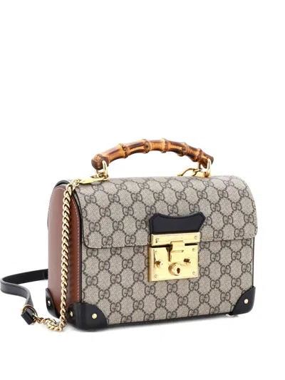 Pre-owned Gucci Padlock Bamboo Gg Coated Canvas Small Shoulder Bag In Neutral