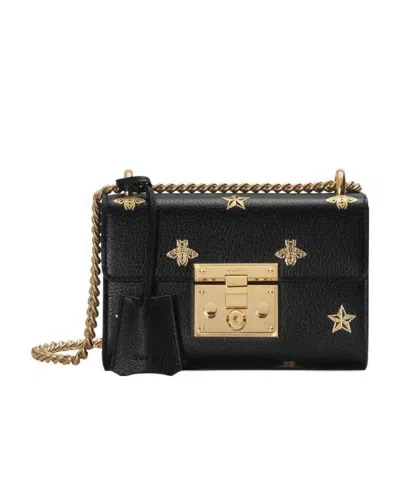 Gucci Padlock Bee Star Small Shoulder Bag In Black