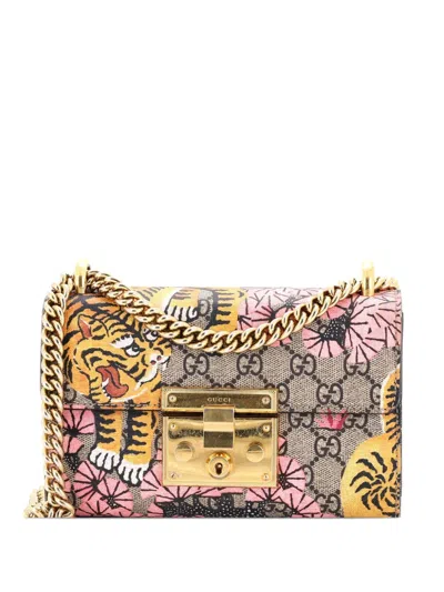 Pre-owned Gucci Padlock Bengal Print Gg Coated Canvas Small Shoulder Bag In Brown