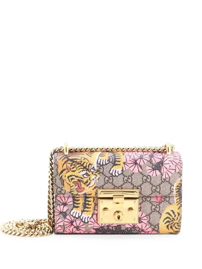 Pre-owned Gucci Padlock Bengal Print Gg Coated Canvas Small Shoulder Bag In Brown