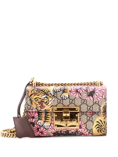 Pre-owned Gucci Padlock Bengal Print Gg Coated Canvas Small Shoulder Bag In Brown