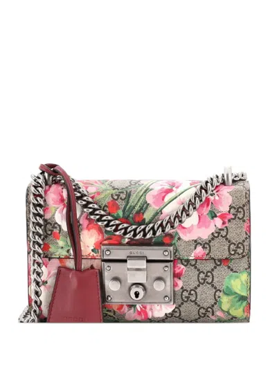 Pre-owned Gucci Padlock Blooms Print Gg Coated Canvas Small Shoulder Bag In Brown