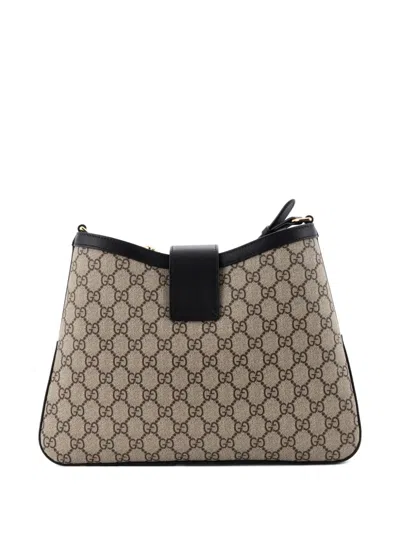 Pre-owned Gucci Padlock Chain Gg Coated Canvas With Leather Medium Shoulder Bag In Black