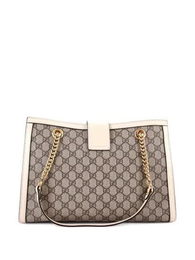 Pre-owned Gucci Padlock Chain Gg Coated Canvas With Leather Medium Tote Bag In Brown