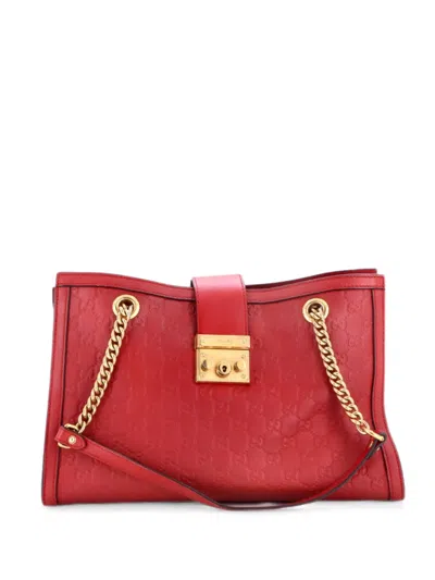 Pre-owned Gucci Padlock Chain Ssima Leather Medium Tote Bag In Red