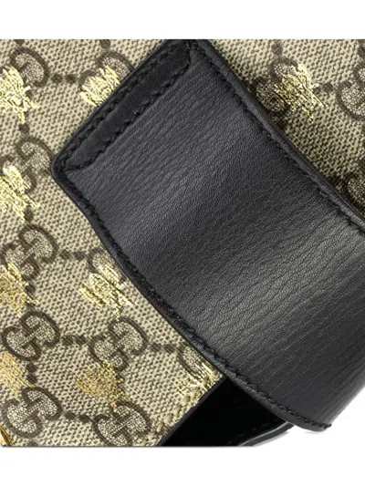 Pre-owned Gucci Padlock Chain Printed Gg Coated Canvas With Leather Medium Tote Bag In Black