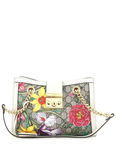 Gucci Padlock Chain Tote Flora Gg Coated Canvas Small (authentic Pre-loved) In Multi