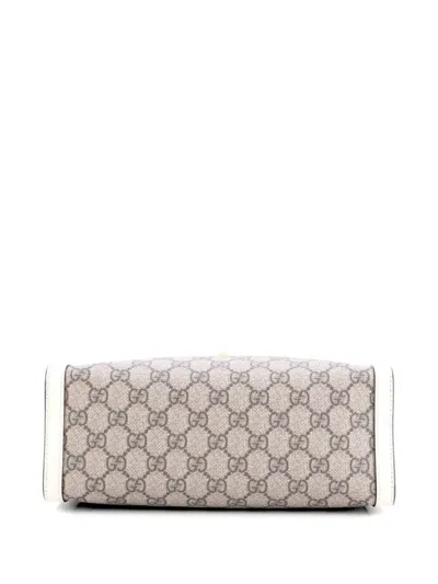 Pre-owned Gucci Padlock Chain Tote Gg Coated Canvas With Leather Small Shoulder Bag In Brown