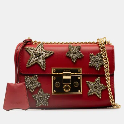 Pre-owned Gucci Padlock Crystal Embellished Crossbody Bag In Red