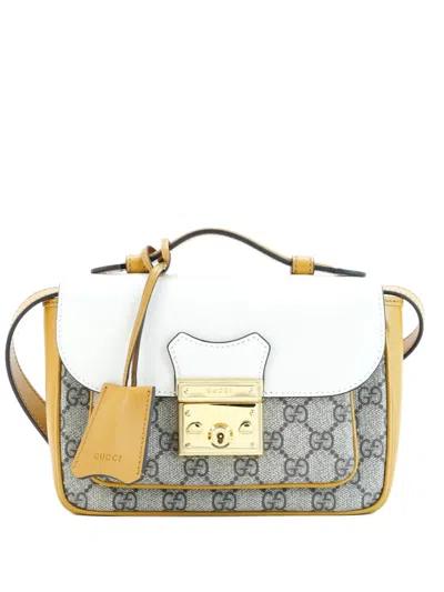 Pre-owned Gucci Padlock Front Pocket Flap Gg Coated Canvas And Leather Mini Shoulder Bag In Orange