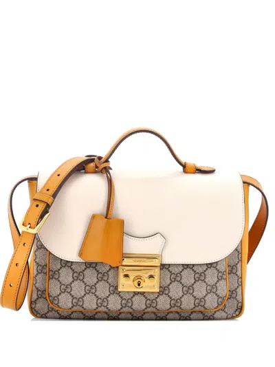 Pre-owned Gucci Padlock Front Pocket Flap Gg Coated Canvas And Leather Small Shoulder Bag In Multi