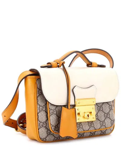 Gucci Padlock Front Pocket Flap Shoulder Bag Gg Coated Canvas And Leather Mini (authentic Pre-loved)