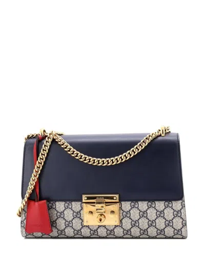 Pre-owned Gucci Padlock Gg Coated Canvas And Leather Medium Shoulder Bag In Blue
