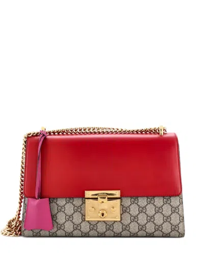Pre-owned Gucci Padlock Gg Coated Canvas And Leather Medium Shoulder Bag In Red