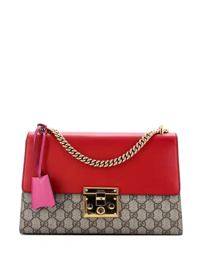 Pre-owned Gucci Padlock Gg Coated Canvas And Leather Medium Shoulder Bag In Red