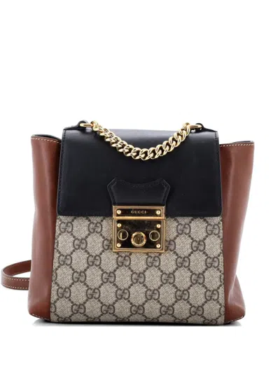 Pre-owned Gucci Padlock Gg Coated Canvas And Leather Mini Backpack In Black