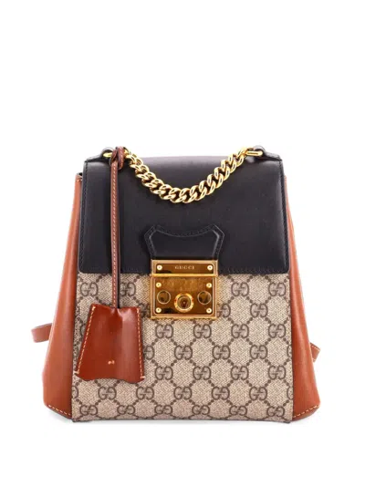 Pre-owned Gucci Padlock Gg Coated Canvas And Leather Mini Backpack In Black