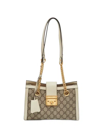 Pre-owned Gucci Padlock Gg Supreme Shoulder Bag In Neutrals