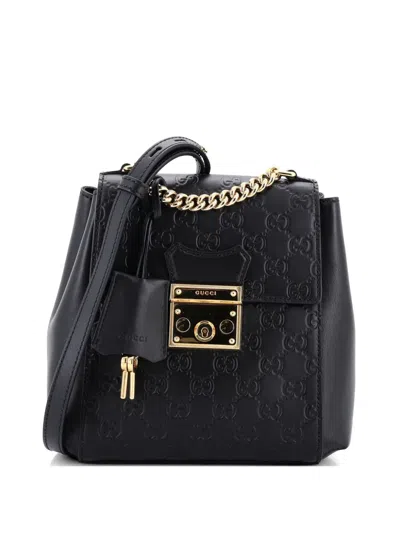 Pre-owned Gucci Padlock Ssima Leather Mini Backpack In Black