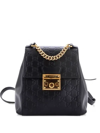 Pre-owned Gucci Padlock Ssima Leather Mini Backpack In Black