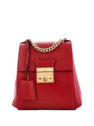 Pre-owned Gucci Padlock Ssima Leather Mini Backpack In Red