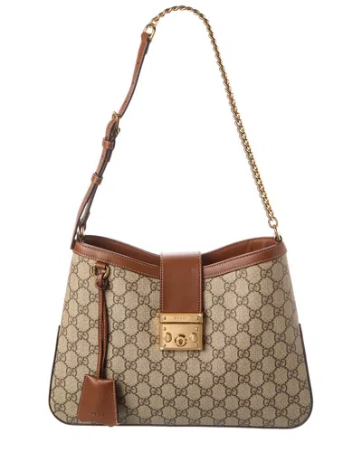 Gucci Padlock Medium Gg Supreme Canvas & Leather Shoulder Bag In Brown