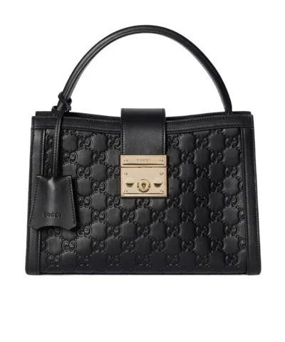 Gucci Padlock Medium Top Handle Bag In Black