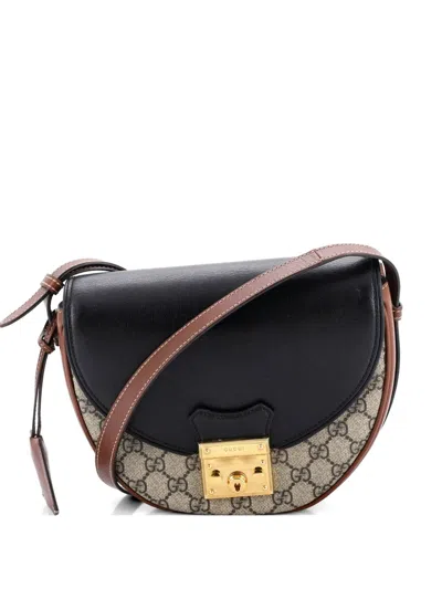 Pre-owned Gucci Padlock Saddle Shoulder Bag Gg Coated Canvas And Leather Medium Crossbody Bag In Brown
