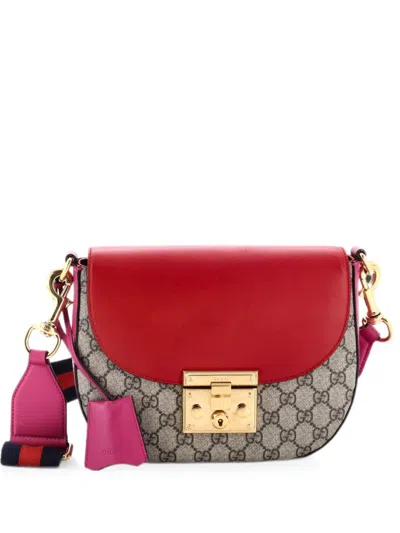Pre-owned Gucci Padlock Saddle Shoulder Bag Gg Coated Canvas And Leather Medium Crossbody Bag In Brown