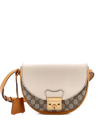 Pre-owned Gucci Padlock Saddle Shoulder Bag Gg Coated Canvas And Leather Small Crossbody Bag In Brown
