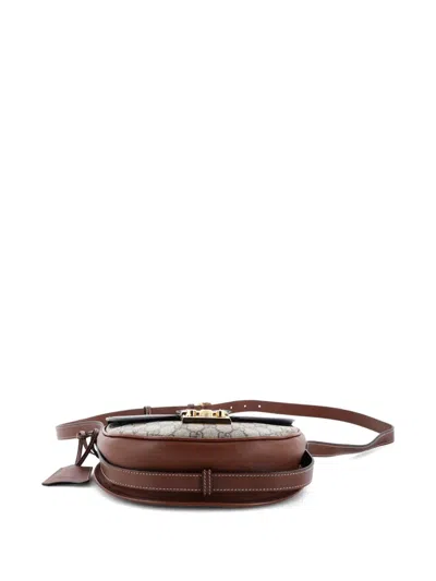 Pre-owned Gucci Padlock Saddle Shoulder Bag Gg Coated Canvas And Leather Small Crossbody Bag In Brown