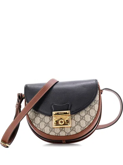 Pre-owned Gucci Padlock Saddle Shoulder Bag Gg Coated Canvas And Leather Small Crossbody Bag In Brown
