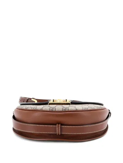 Pre-owned Gucci Padlock Saddle Shoulder Bag Gg Coated Canvas And Leather Small Crossbody Bag In Brown