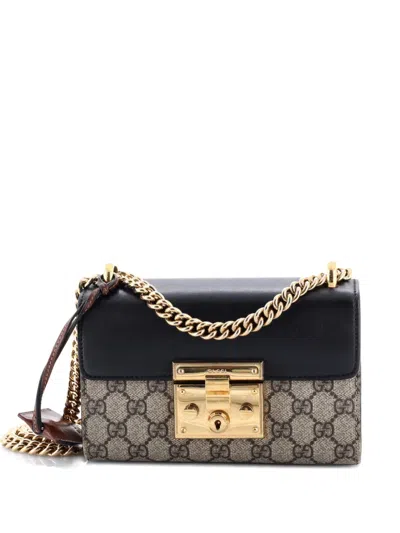 Pre-owned Gucci Padlock Shoulder Bag Gg Coated Canvas And Leather Small Crossbody Bag In Black