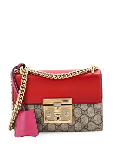 Pre-owned Gucci Padlock Shoulder Bag Gg Coated Canvas And Leather Small Crossbody Bag In Red