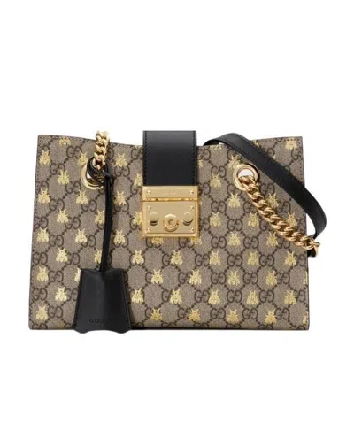 Gucci Padlock Small Gg Bees Shoulder Bag In Nude