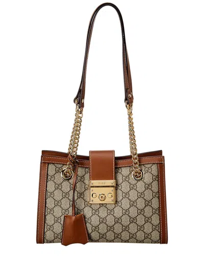 Gucci Padlock Medium Gg Supreme Canvas & Leather Shoulder Bag In Brown