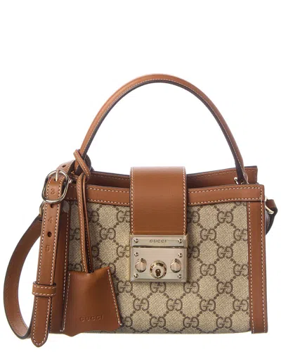 Gucci Padlock Small Gg Supreme Canvas & Leather Tote In Brown