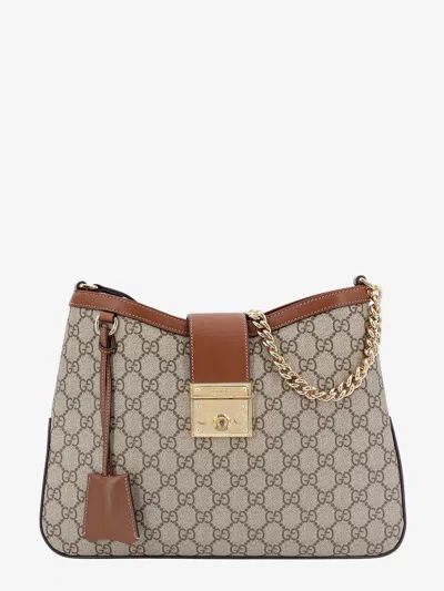 Gucci Padlock Supreme Gg Fabric And Leather Shoulder Bag In Brown