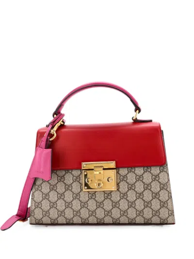 Pre-owned Gucci Padlock Top Handle Bag Gg Coated Canvas And Leather Small Satchel In Brown