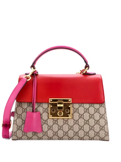 Pre-owned Gucci Padlock Top Handle Bag Gg Coated Canvas And Leather Small Satchel In Brown