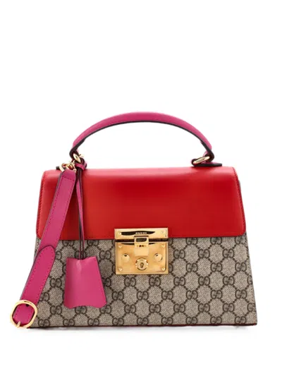 Pre-owned Gucci Padlock Top Handle Bag Gg Coated Canvas And Leather Small Satchel In Pink
