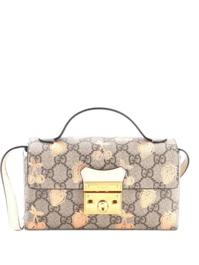 Pre-owned Gucci Padlock Top Handle Bag Printed Gg Coated Canvas And Leather Mini Satchel In Brown