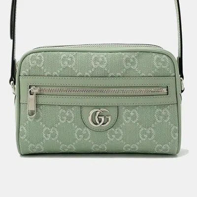 Pre-owned Gucci Paille Green Gg Supreme Canvas Leather Ophidia Mini Shoulder Bag