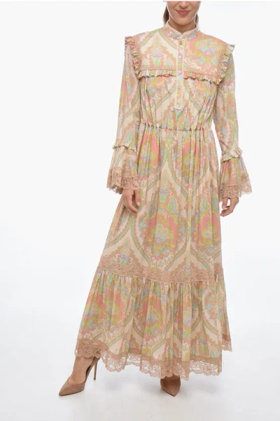 Gucci Paisley Patterned Cotton Shirt Dress With Lace Inserts In Multi