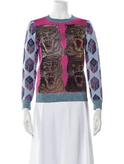 Pre-owned Gucci Paisley Print Crew Neck Sweater In Blue/metallic/pink