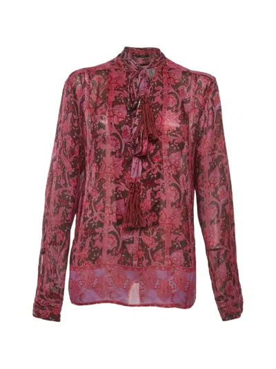 Pre-owned Gucci Paisley-print Tassel-tie Blouse In Red