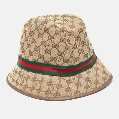 Pre-owned Gucci Palace X  Brown Gg Web Detail Canvas Fedora Hat